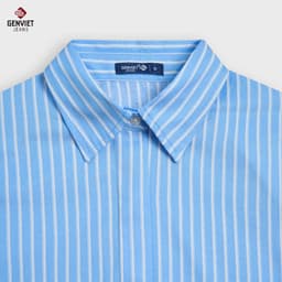 Áo sơ mi dài tay nữ croptop GENVIET JEANS chất linen thoáng mát kẻ sọc basic dễ phối đồ đi học đi làm 8959 7