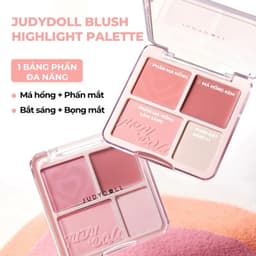 [JUDYDOLL] Bảng Phấn Má Hồng Bắt Sáng JUDYDOLL 4 Ô Tông Lì Đa Năng Mềm Mịn Trang Điểm Tự Nhiên Lâu Trôi DOLLY COSMETICS 6
