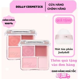 [JUDYDOLL] Bảng Phấn Má Hồng Bắt Sáng JUDYDOLL 4 Ô Tông Lì Đa Năng Mềm Mịn Trang Điểm Tự Nhiên Lâu Trôi DOLLY COSMETICS 1