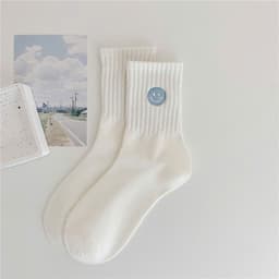 Set 5 Đôi Tất Nữ Cổ Cao Cotton Tông Trắng Mặt Cười Xanh Hình Cute Phong Cách Hàn Quốc tt54 9