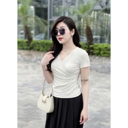 Áo thun nữ che bụng sau sinh cổ tim dáng ôm nhẹ nhún eo Evalover 4