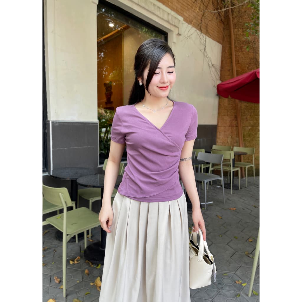 Áo Thun Nữ Cổ Tim Nhún Eo Co Giãn 4 Chiều Tôn Dáng, Thoáng Mát Evalover