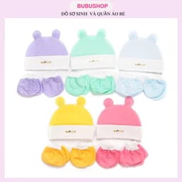 Combo mũ bao tay bao chân cho bé sơ sinh chất cotton 5