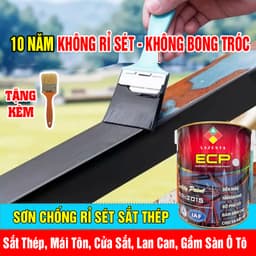 1KG Sơn Chống Rỉ Sét Kim Loại ECP Lazenta - Sơn Chống Rỉ Mái tôn, Lan Can, Cửa Cổng, Gầm Xe - Tặng Kèm Chổi Quét 1