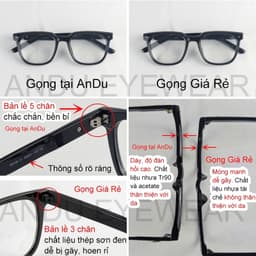 Gọng kính cận thời trang nam nữ ANDU EYEWEAR dáng vuông chống tia UV chất liệu nhựa 91AD37 2