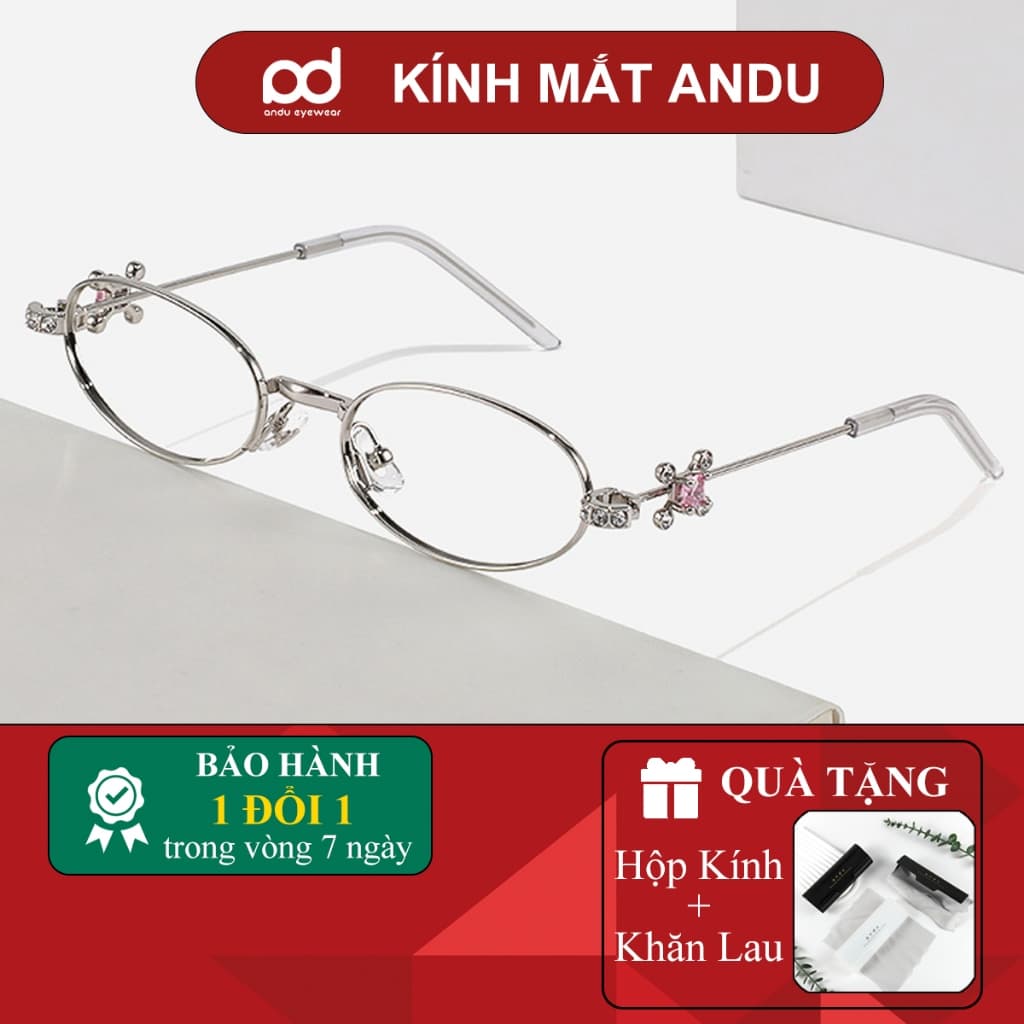Gọng kính cận thời trang nam nữ NARO EYEWEAR  dáng oval phối đá sang trọng phong cách Y2K 8888