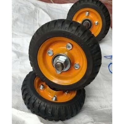 [DQN]Bộ 2 Bánh Cao Su Đường Kính 16 Cm Vàng Kèm Trục Phi 18 Cho Xe Đẩy Hai Bánh, Bốn Bánh, Xe Kéo Hàng, Xe Tự Chế  