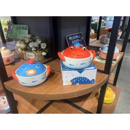 Tô ăn mì, bát sứ úp mì hình Cua Mực có nắp sứ là giá đỡ điện thoại tiện lợi 2