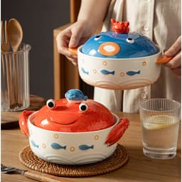 Tô ăn mì, bát sứ úp mì hình Cua Mực có nắp sứ là giá đỡ điện thoại tiện lợi 3