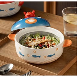 Tô ăn mì, bát sứ úp mì hình Cua Mực có nắp sứ là giá đỡ điện thoại tiện lợi 6