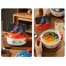 Tô ăn mì, bát sứ úp mì hình Cua Mực có nắp sứ là giá đỡ điện thoại tiện lợi 8