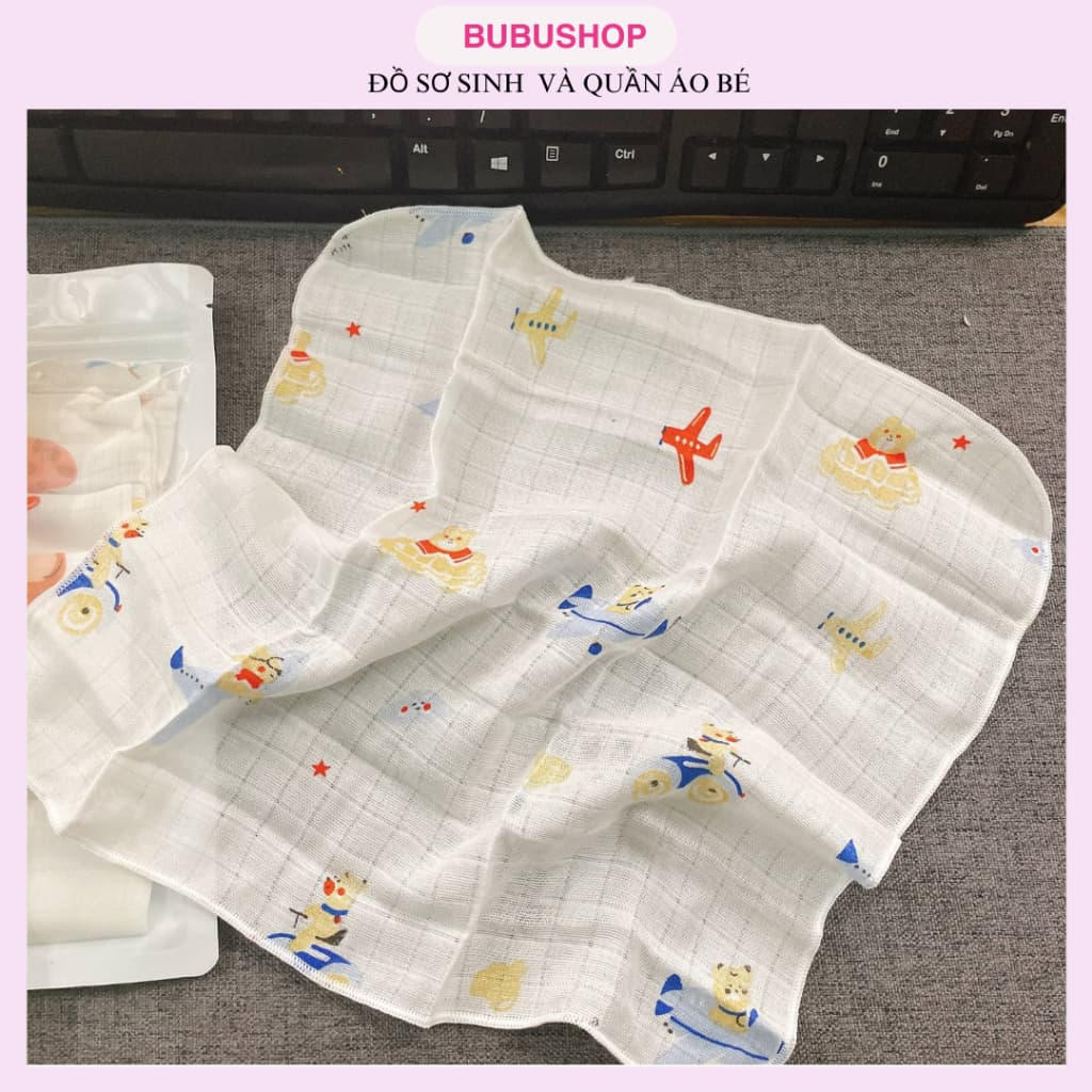 Combo 6 Khăn sữa sợi tre cao cấp in hình 2 lớp kích thước 30x30 cm, khăn mặt cho bé Mềm mịn , thấm hút không bai xù xổ