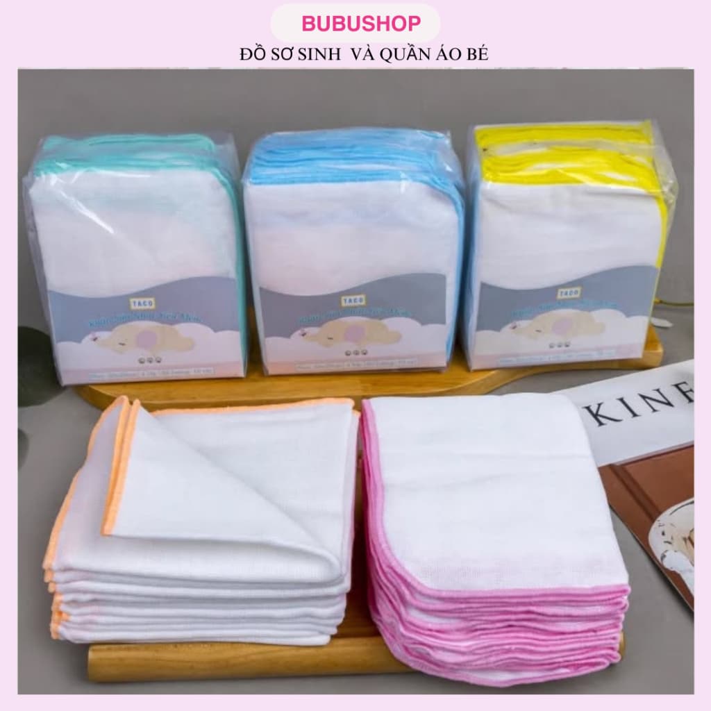 Set 10 Khăn Sữa 4 Lớp Taco dày dặn và mềm mại kích thước 25x28cm phù hợp cho bé sơ sinh
