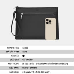 Túi Clutch Nam LECOS LCH1 Vải Oxford Phom Cứng Cáp May Tay Tỉ Mỉ 4