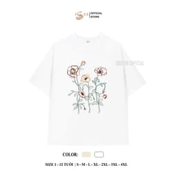 (Có áo trẻ em)  Áo phông UNISEX form rộng, áo du lịch, áo thun nữ in họa tiết BÔNG HOA, áo thun gia đình đi biển ISEE VN 3