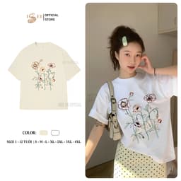 (Có áo trẻ em)  Áo phông UNISEX form rộng, áo du lịch, áo thun nữ in họa tiết BÔNG HOA, áo thun gia đình đi biển ISEE VN 1