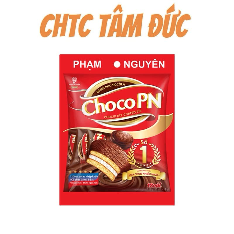 Bánh phủ Choco PN Phạm Nguyên túi 216g(12 cái *18g)