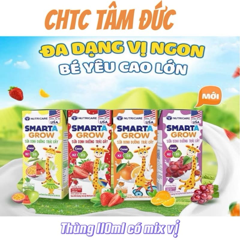 [1 Lốc Lẻ] Sữa trái cây Nutricare Smarta Grow 110ml - Cam,dâu,Nho,trái cây nhiệt đới