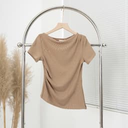 Áo thun nữ lệch vai che bụng Evalover – Cotton co giãn 4 chiều, dáng đẹp không kén người mặc 7