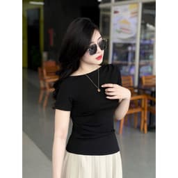 Áo thun nữ lệch vai che bụng Evalover – Cotton co giãn 4 chiều, dáng đẹp không kén người mặc 2