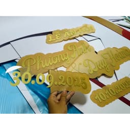 Bộ chữ dán mành tre, bộ tên cô dâu chú rễ dán backrop, tên cô dâu chú rễ trang trí gia tiên decan dán mica 4