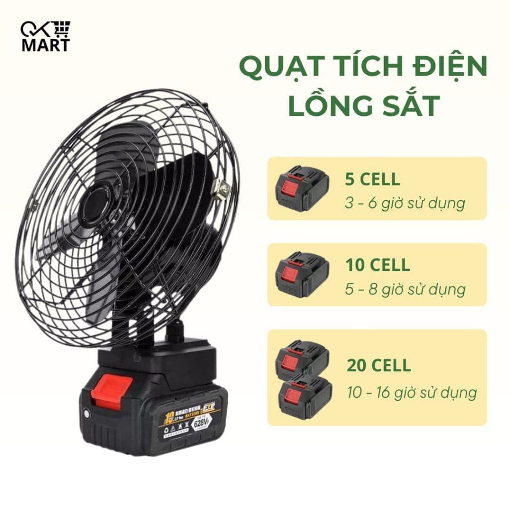 Quạt Lồng Sắt Tích Điện 2 Chế Độ Gió DIDOOGLT - Quạt Để Bàn 10 Cell Sử Dụng Liên Tục Nhiều Giờ