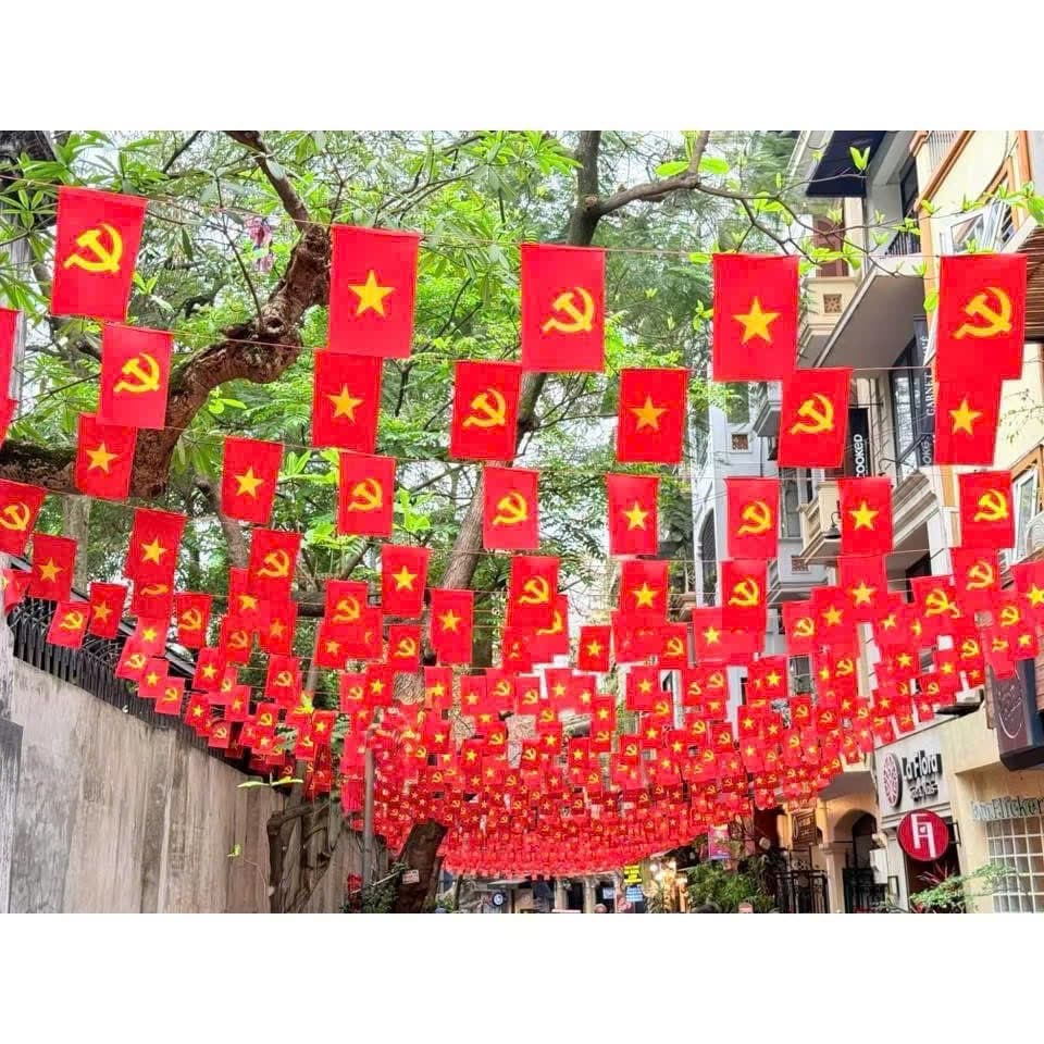 Cờ dây sao đảng - Cờ dây in 2 mặt vải đẹp treo trang trí các dịp lễ, Tết, treo khu phố...