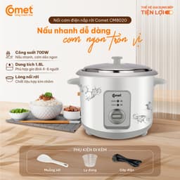 Nồi cơm điện nắp rời COMET- CM8020, 1.8L, 700W, lòng nhôm, nấu nhanh cho 4-6 người ăn 2