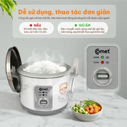Nồi cơm điện nắp rời COMET- CM8020, 1.8L, 700W, lòng nhôm, nấu nhanh cho 4-6 người ăn 4