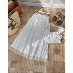 Set váy áo voan mỏng trễ vai tay bồng nhẹ thắt nơ ngực mix chân váy maxi đi biển du lịch 5