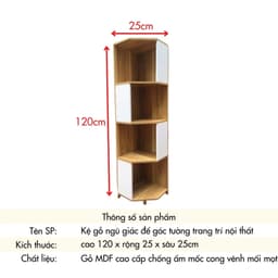 Kệ Gỗ Góc Ngủ Giác 4 Tầng 2 Màu và Kệ Sách 5 Ngăn HD-049 (30x17x48cm) 6