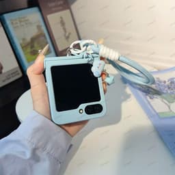 [CÓ SẴN] Nhiều màu - Ốp Z Flip 8 - Flip6 - ZFlip 5 - Z Flip7 dây treo vải kèm tag mây cute và thanh bảo vệ bản lề 3