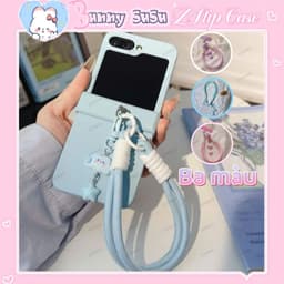 [CÓ SẴN] Nhiều màu - Ốp Z Flip 8 - Flip6 - ZFlip 5 - Z Flip7 dây treo vải kèm tag mây cute và thanh bảo vệ bản lề 1