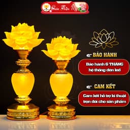 Đèn Thờ Bình Sen Vàng Lưu Ly Cao Cấp CHÂN THIỆN MỸ, Vật Phẩm Tâm Linh Phong Thủy Trang Trí Bàn Thờ 2