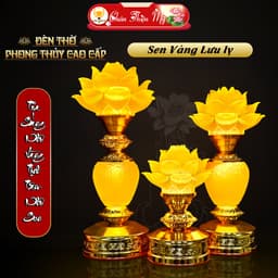 Đèn Thờ Bình Sen Vàng Lưu Ly Cao Cấp CHÂN THIỆN MỸ, Vật Phẩm Tâm Linh Phong Thủy Trang Trí Bàn Thờ 1