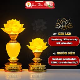 Đèn Thờ Bình Sen Vàng Lưu Ly Cao Cấp CHÂN THIỆN MỸ, Vật Phẩm Tâm Linh Phong Thủy Trang Trí Bàn Thờ 4