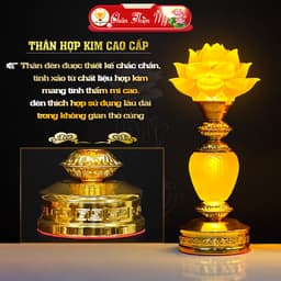 Đèn Thờ Bình Sen Vàng Lưu Ly Cao Cấp CHÂN THIỆN MỸ, Vật Phẩm Tâm Linh Phong Thủy Trang Trí Bàn Thờ 5