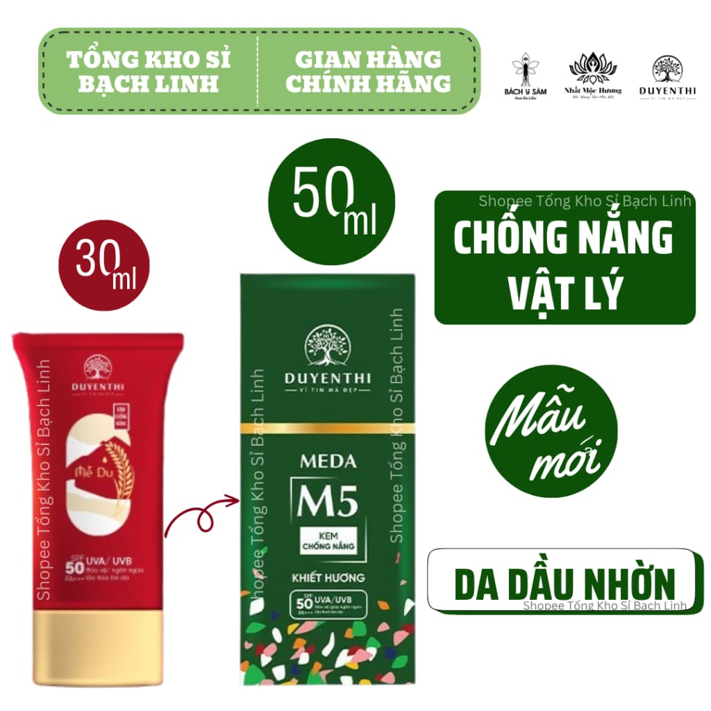 Kem Chống Nắng MEDA M5 Duyên Thị 50ml - KCN MEDA M5 Khiết Hương Kiềm Dầu Nâng Tone