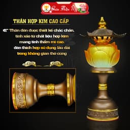Đèn Phú Quý Hợp Kim Hoa Sen Led Đổi Màu CHÂN THIỆN MỸ, Đồ Trang Trí Bàn Thờ Phật, Gia Tiên M14 3