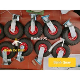 [KKTHN] Bộ Bánh Xe Đẩy Hàng Cao Su Đặc Mâm Đỏ Đường Kính 25cm (350-4) Càng 6 Ly Cố Định, Xoay Có Ti Bơm Mỡ Cho Xe Tải Nặng 2