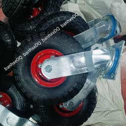 [KKTHN] Bộ Bánh Xe Đẩy Hàng Cao Su Đặc Mâm Đỏ Đường Kính 25cm (350-4) Càng 6 Ly Cố Định, Xoay Có Ti Bơm Mỡ Cho Xe Tải Nặng 5