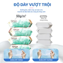 Khăn ướt Topgia cao cấp 80 tờ 15x20cm, mềm mại, không mùi, an toàn cho da, không chứa parabens. 2