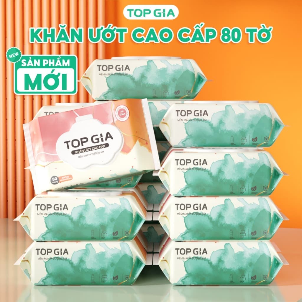 Khăn ướt Topgia cao cấp 80 tờ 15x20cm, mềm mại, không mùi, an toàn cho da, không chứa parabens.