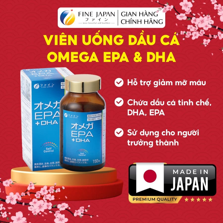 [Hàng c ty full va.t ko hủy] Viên uống dầu cá FFC Omega EPA & DHA hỗ trợ giảm mỡ máu FINE JAPAN lọ 150 viên