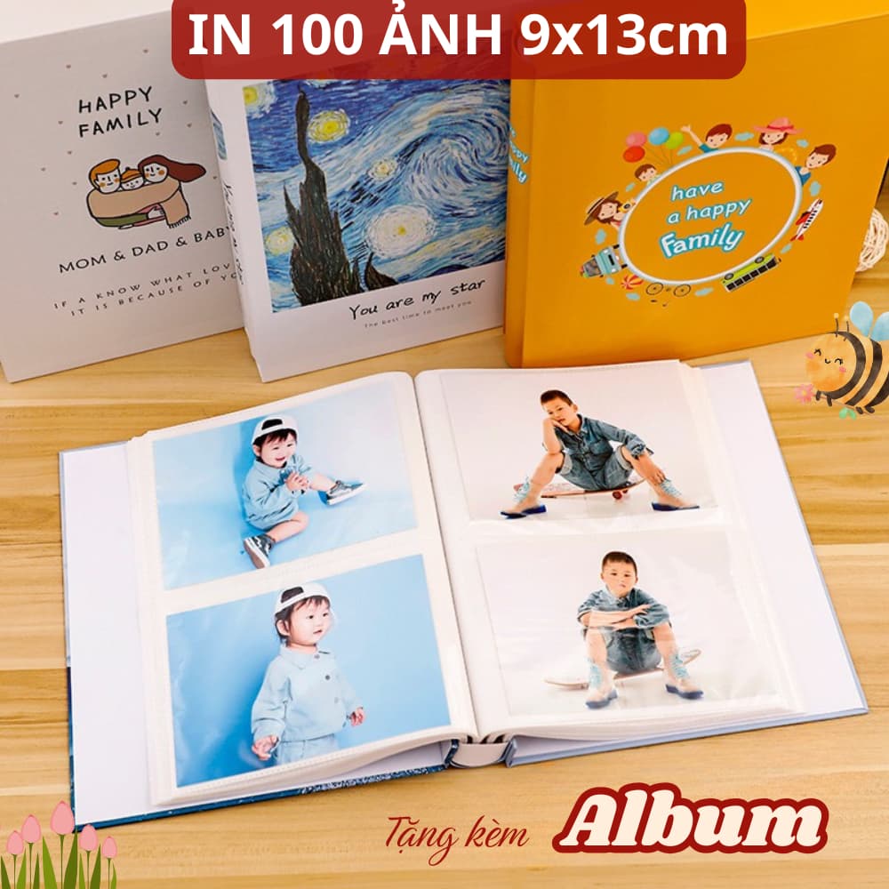 TẶNG ALBUM Combo in 100 ảnh 9x13 theo yêu cầu, bìa cứng chứa được 100 tấm, in ảnh polaroid ép lụa chất lượng tốt