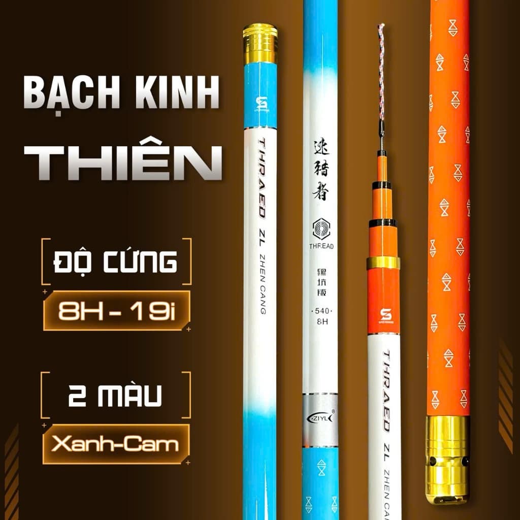 Cần câu tay Bạch Kinh Thiên Xanh và Cam hãng ZTYL độ cứng 8H tặng kèm ngọn phụ ( có đủ lóng thay thế )