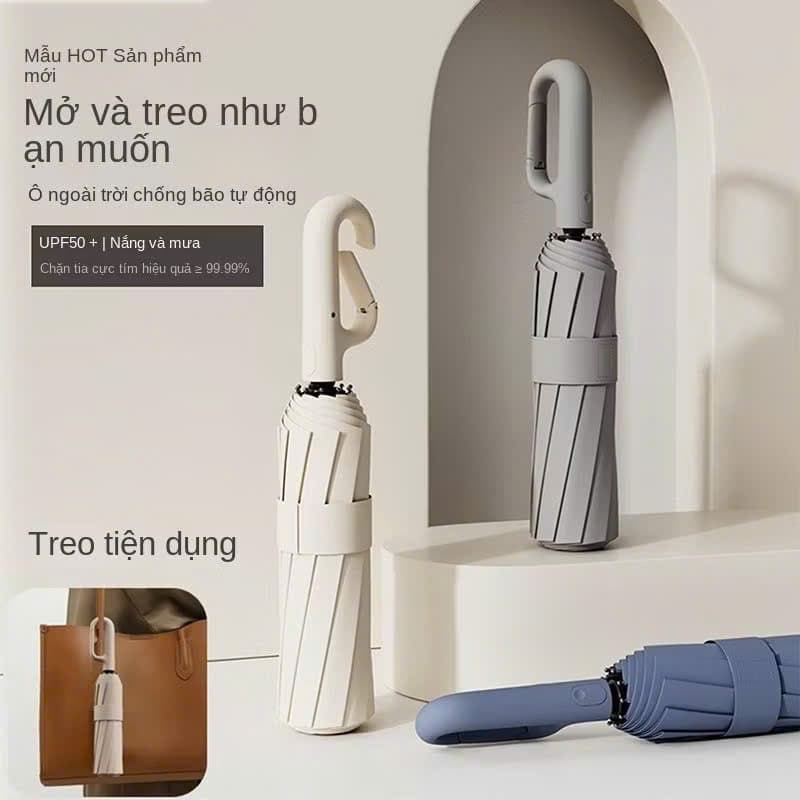 Ô Bấm Tự Động Có Móc Khoá. Tay Cầm Thiết Kế Đóng Mở Tự Động Chống Tia UV , Ô 24 Nan Cứng Cáp - HieuAnh.Shop