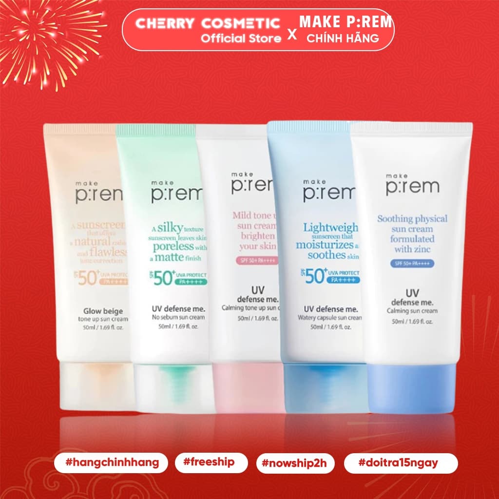 Kem Chống Nắng Vật Lý, Hoá Học Nâng tone, kiềm dầu Make P:rem SPF50+ PA++++ 50ml | Skin Lab