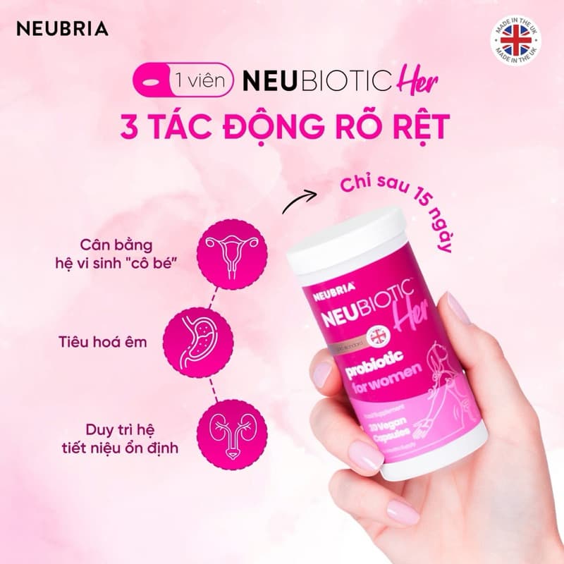 (Date 2/2027 ) (Chính hãng) Men vi sinh Neubria cho phụ nữ NEUBIOTIC HER lọ 30 viên