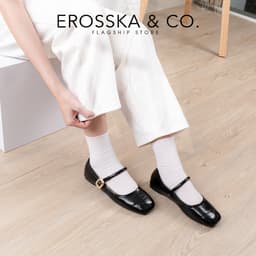 Erosska - Giày búp bê nữ ballet core mũi vuông, quai ngang phối khóa màu nâu  - EL084 8